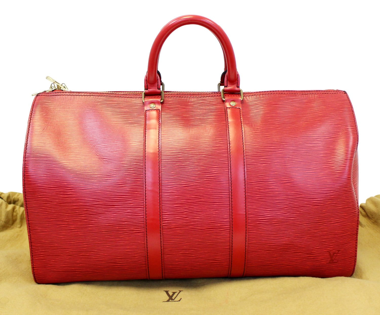 Louis Vuitton Red Epi Leather Keepall 45 Weekender Overnight Bag