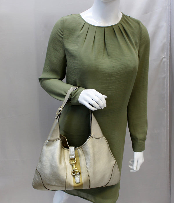 Gucci Web Jackie O Bouvier Medium Leather Hobo Bag - hadbag