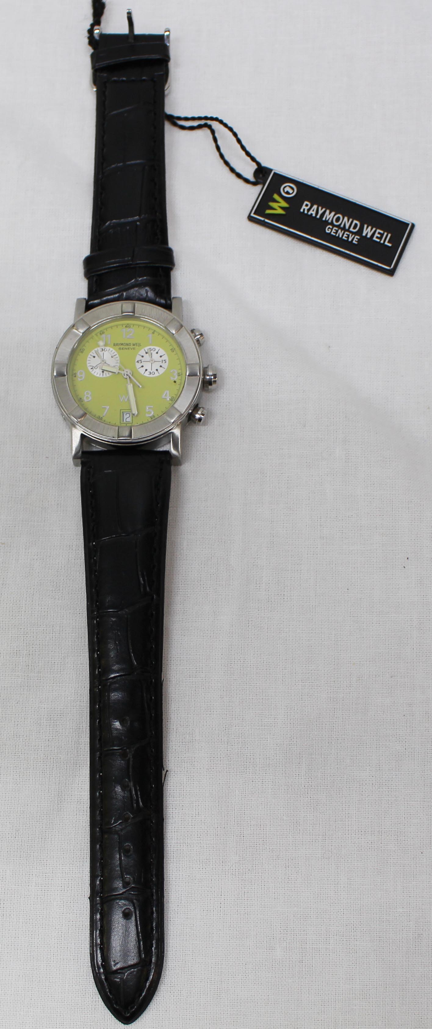 RAYMOND WEIL W1 Date Lime Dial 30mm Swiss Watch Black Strap