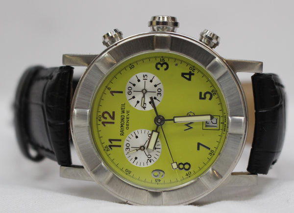 RAYMOND WEIL W1 Date Lime Dial 30mm Swiss Watch Black Strap