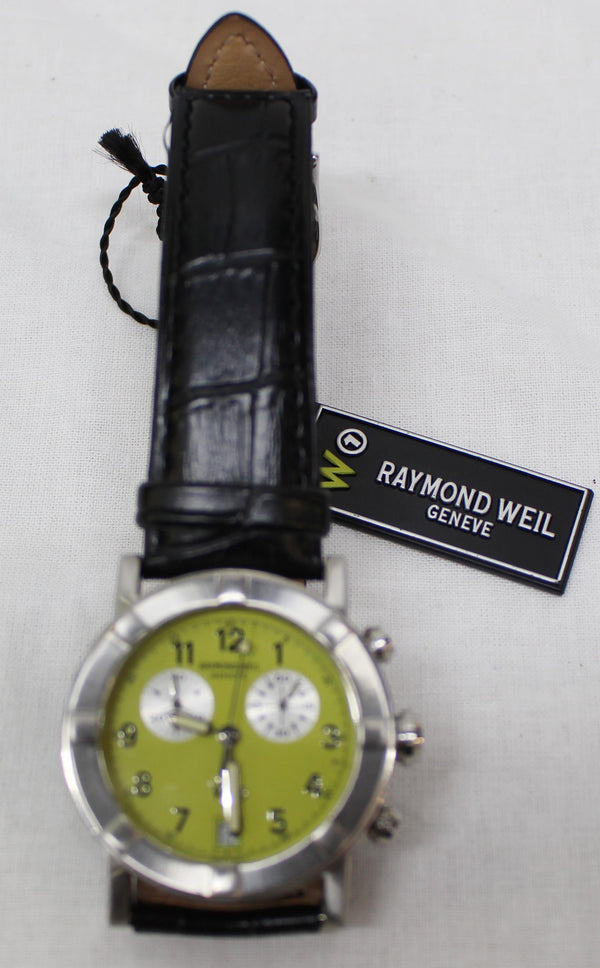 RAYMOND WEIL W1 Date Lime Dial 30mm Swiss Watch Black Strap