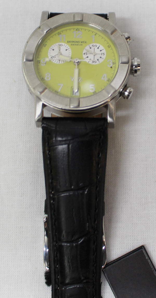 RAYMOND WEIL W1 Date Lime Dial 30mm Swiss Watch Black Strap