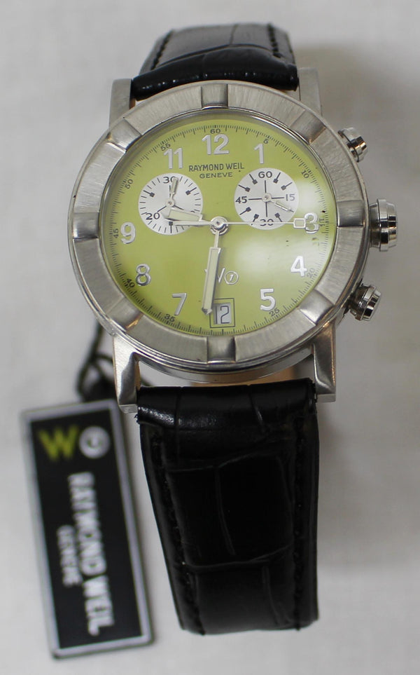 RAYMOND WEIL W1 Date Lime Dial 30mm Swiss Watch Black Strap