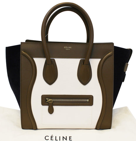 CELINE Cream Textured Calf Leather Tricolor Mini Luggage Tote Bag