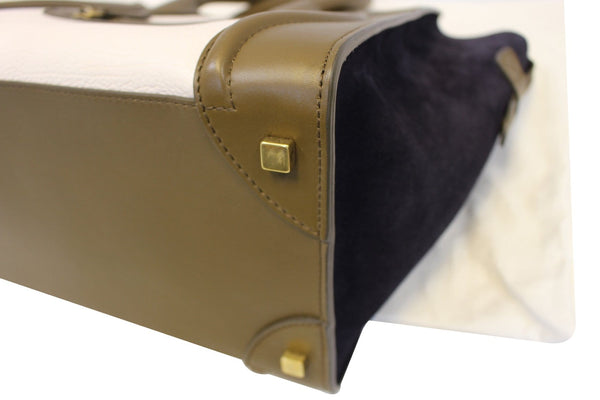 CELINE Cream Textured Calf Leather Tricolor Mini Luggage Tote Bag