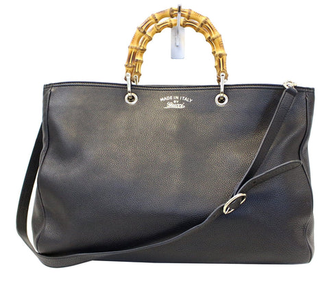 GUCCI Bamboo Shopper Black Leather Tote Bag