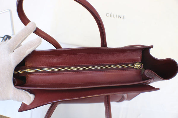 Celine Tote Bag - Celine Mini Luggage Red Pebbled - gold zip