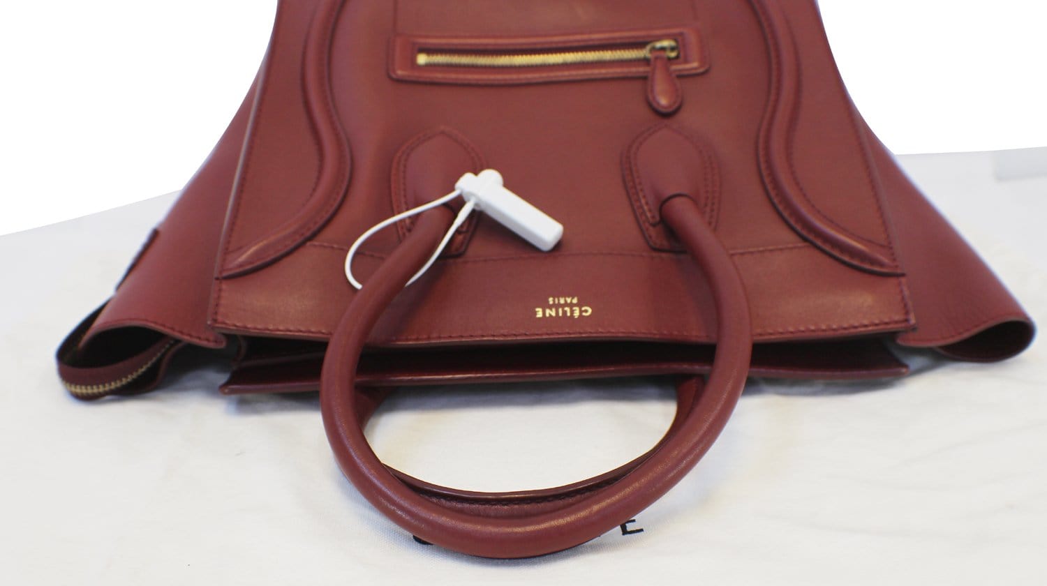 CELINE Black Red Smooth Leather Mini Luggage Tote Bag