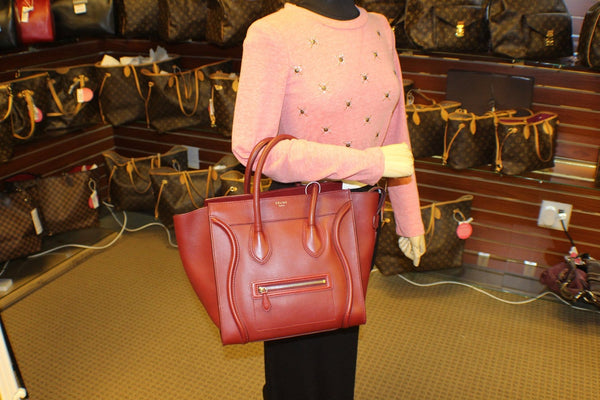 Celine Tote Bag - Celine Mini Luggage Red Pebbled for women - shop 
