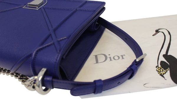 CHRISTIAN DIOR Handbag - Blue Calfskin Leather Diorama Bag- strip