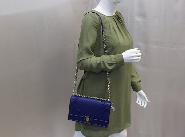 CHRISTIAN DIOR Handbag - Blue Calfskin Leather Diorama Bag - shop