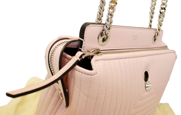 FENDI DOTCOM Click Quilted Lambskin Pink Leather Chain Shoulder Bag