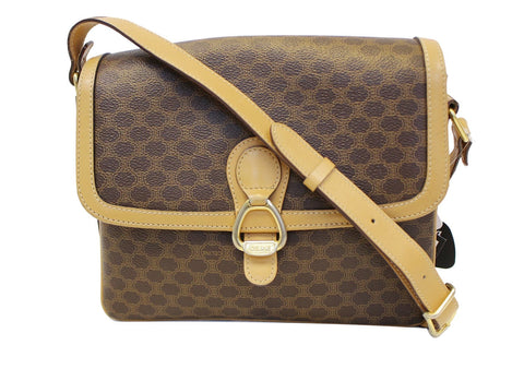 CELINE Macadam Pattern PVC Leather Brown Crossbody Bag