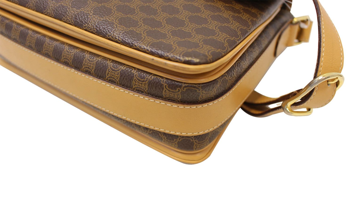 Auth CELINE Mantel Dark Brown Beige PVC Leather Handbag