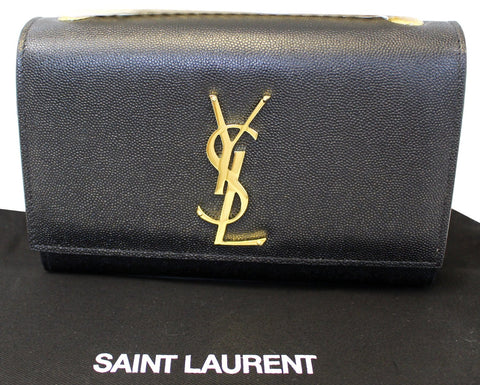 YVES SAINT LAURENT Kate Black Leather Chain Clutch Crossbody Bag