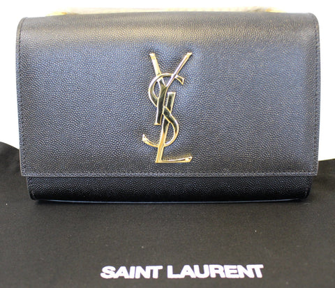 YVES SAINT LAURENT Kate Black Leather Chain Clutch Crossbody Bag