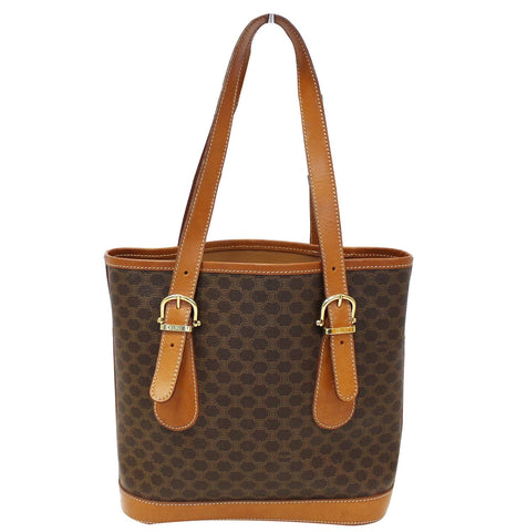 CELINE Macadam Pattern PVC Leather Brown Shoulder Bag