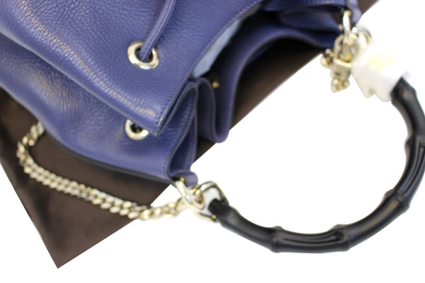 GUCCI Miss Bamboo Medium Blue Leather Bucket Shoulder Handbag 387613