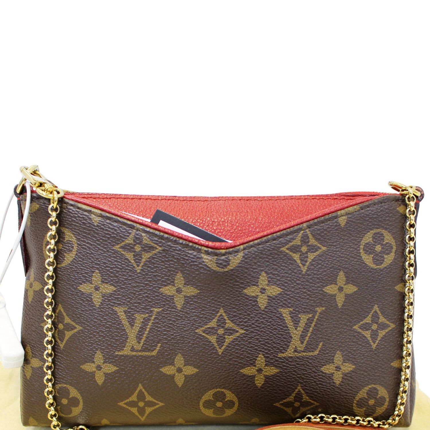 Authentic Louis Vuitton Classic Monogram Red Pallas Clutch Bag