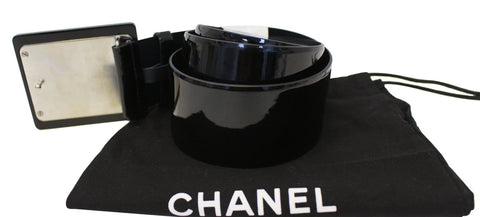 CHANEL Black Patent Leather Wide Belt Size 40