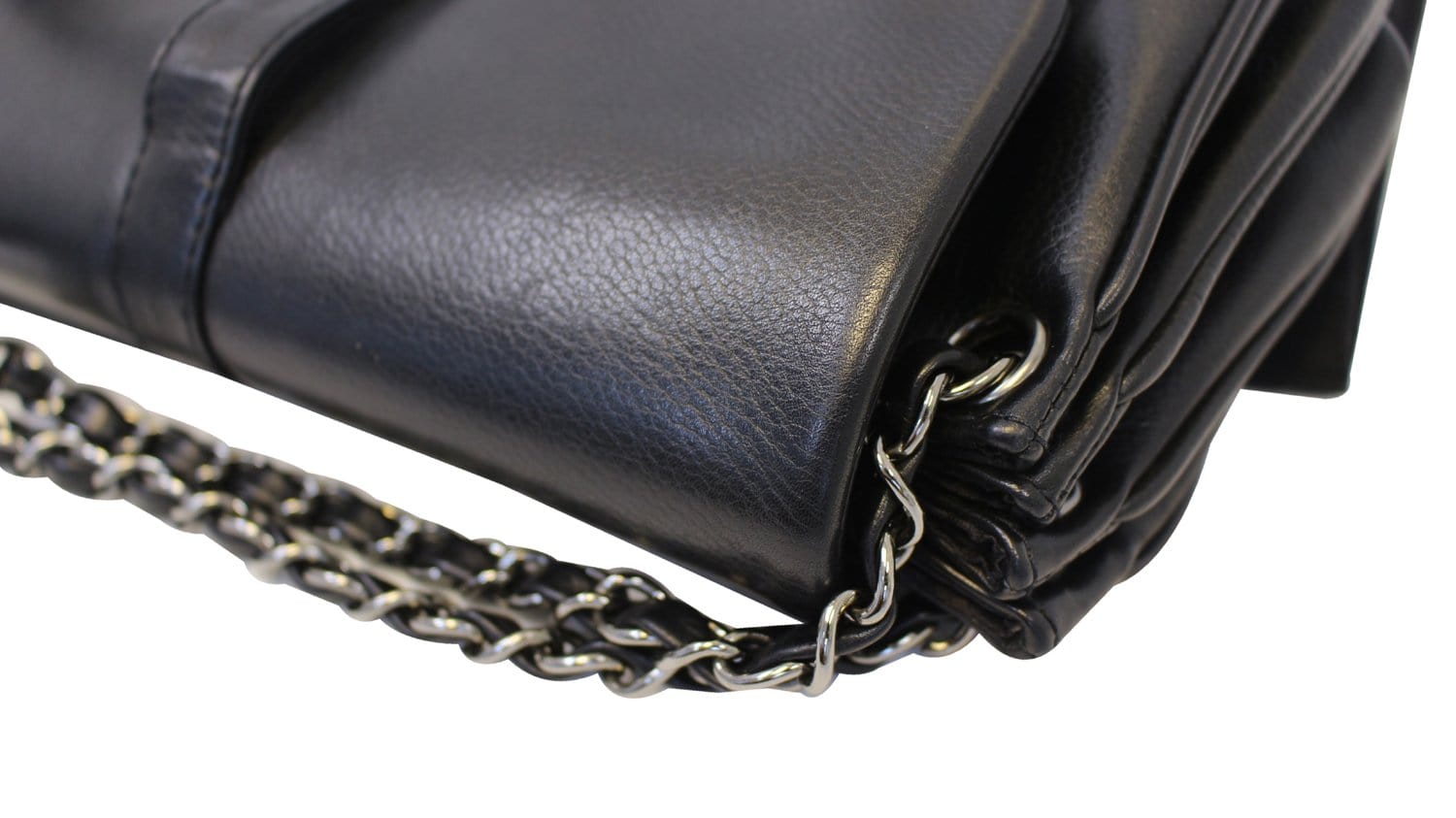 CHANEL Sheepskin Quilted Mademoiselle Vintage Wallet On Chain WOC Black  162596