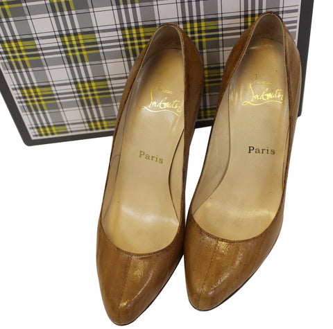 CHRISTIAN LOUBOUTIN Python Nude Pumps Size 37.1/2