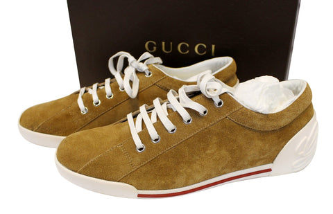 GUCCI Women's Suede Leather Sneaker Script Logo Size 41G