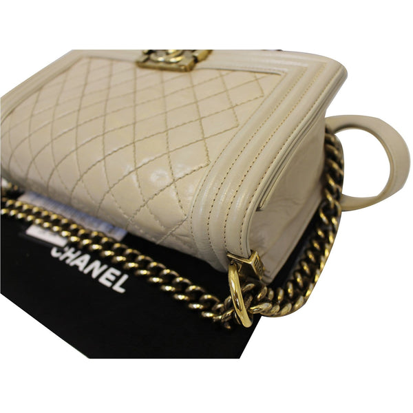 Chanel Boy Medium Flap Quilted Shoulder Bag in beige color