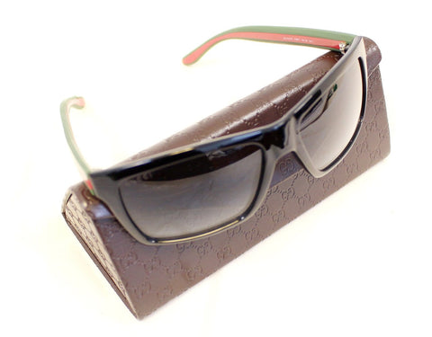 Gucci 1013 Shiny Black Rectangular Red/Green Web Logo Sunglasses GG 1013/S