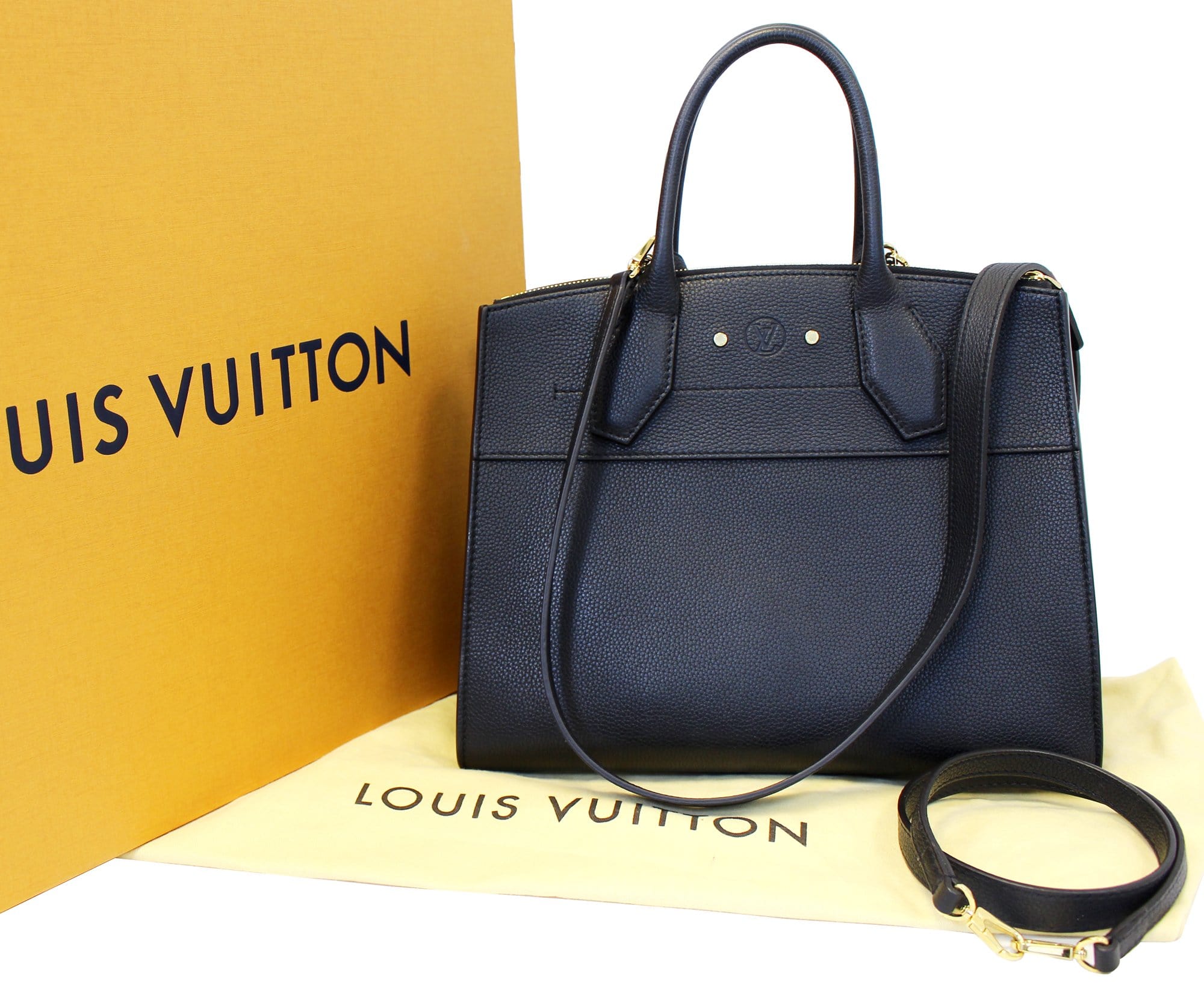 Authentic LOUIS VUITTON Leather City Steamer PM Satchel In Yellow