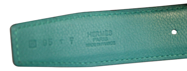 HERMES Belt Constance Buckle H Reversible Blue/Aqua Size 95