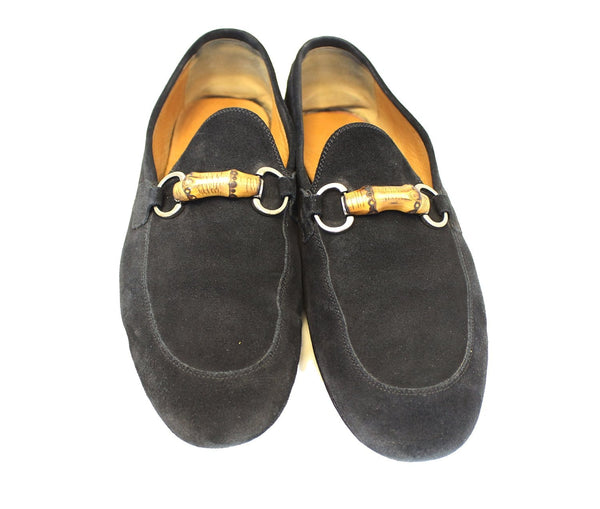 Gucci Bamboo Horsebit Black Suede Loafers 368435 Size 7