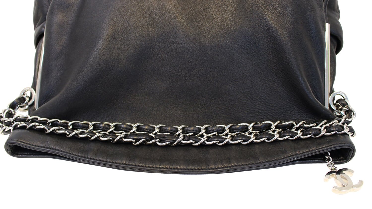 CHANEL Black Lambskin Leather Strap Shoulder Bag - Chelsea Vintage