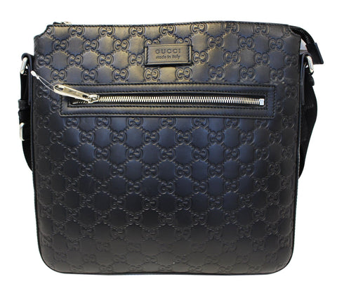 Gucci GG Signature Leather Black Messenger Bag 406408