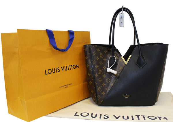 LOUIS VUITTON Monogram Canvas Black Leather Kimono Tote Bag