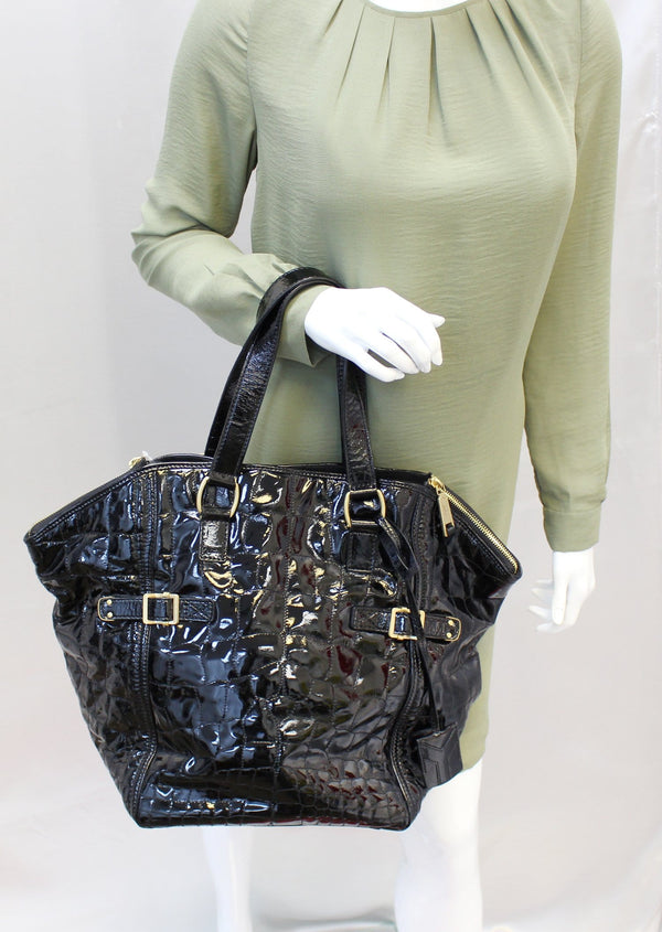 YVES SAINT LAURENT Black Patent Leather Downtown Medium Tote Bag - Last Call