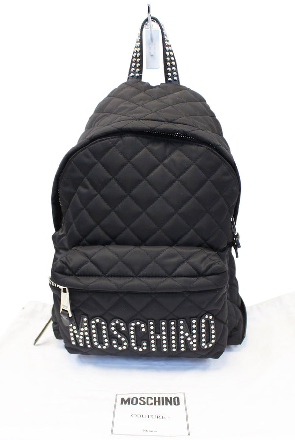 Moschino Women Large Studded Quilted Nylon Black Backpack