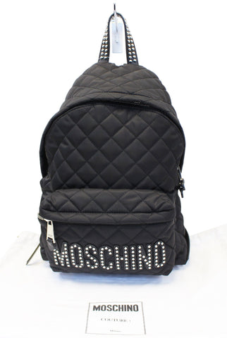 Moschino Women Large Studded Quilted Nylon Black Backpack - Sale