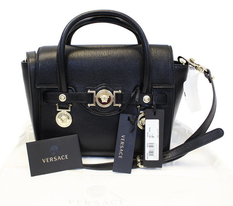 Versace Black Leather Medallion Shoulder Crossbody Bag