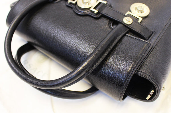 Versace Black Leather Medallion Shoulder Crossbody Bag