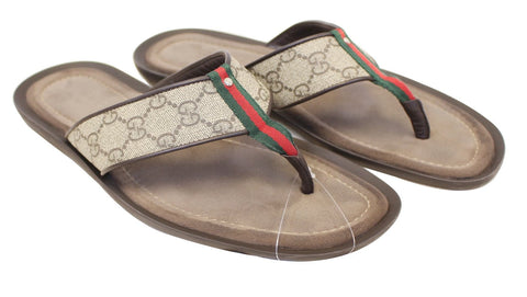 Gucci Men's GG Supreme Canvas Flip Flops Sandals Size 8 1/2G