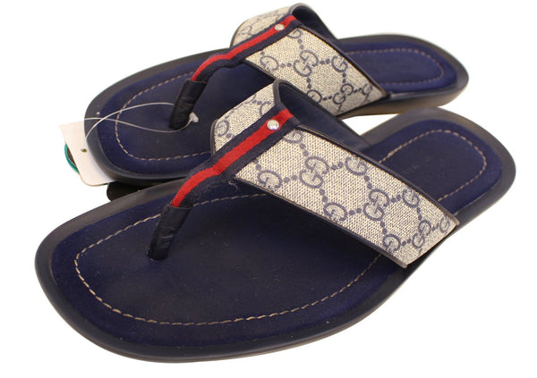 Gucci Men's GG Supreme Blue Flip Flop Sandals Size 9 G