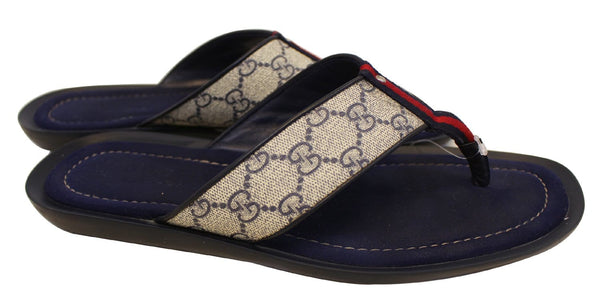 Gucci Men's GG Supreme Blue Flip Flop Sandals Size 9 G
