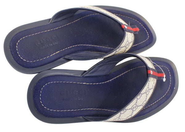 Gucci Men's GG Supreme Blue Flip Flop Sandals Size 9 G