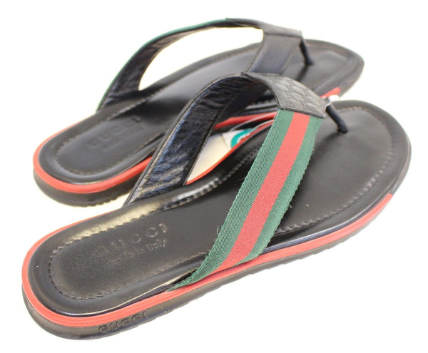 GUCCI Stripe Detail Men's Black Flip Flops