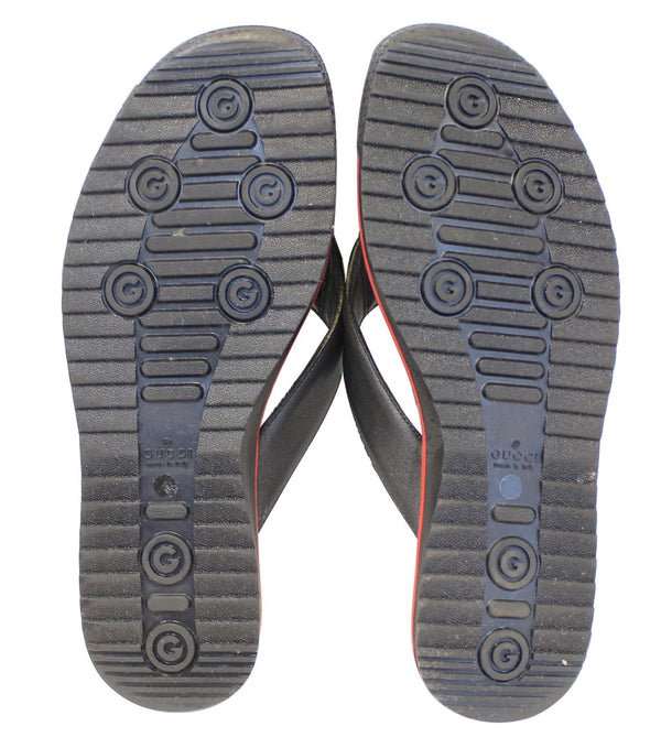 GUCCI Stripe Detail Men's Black Flip Flops