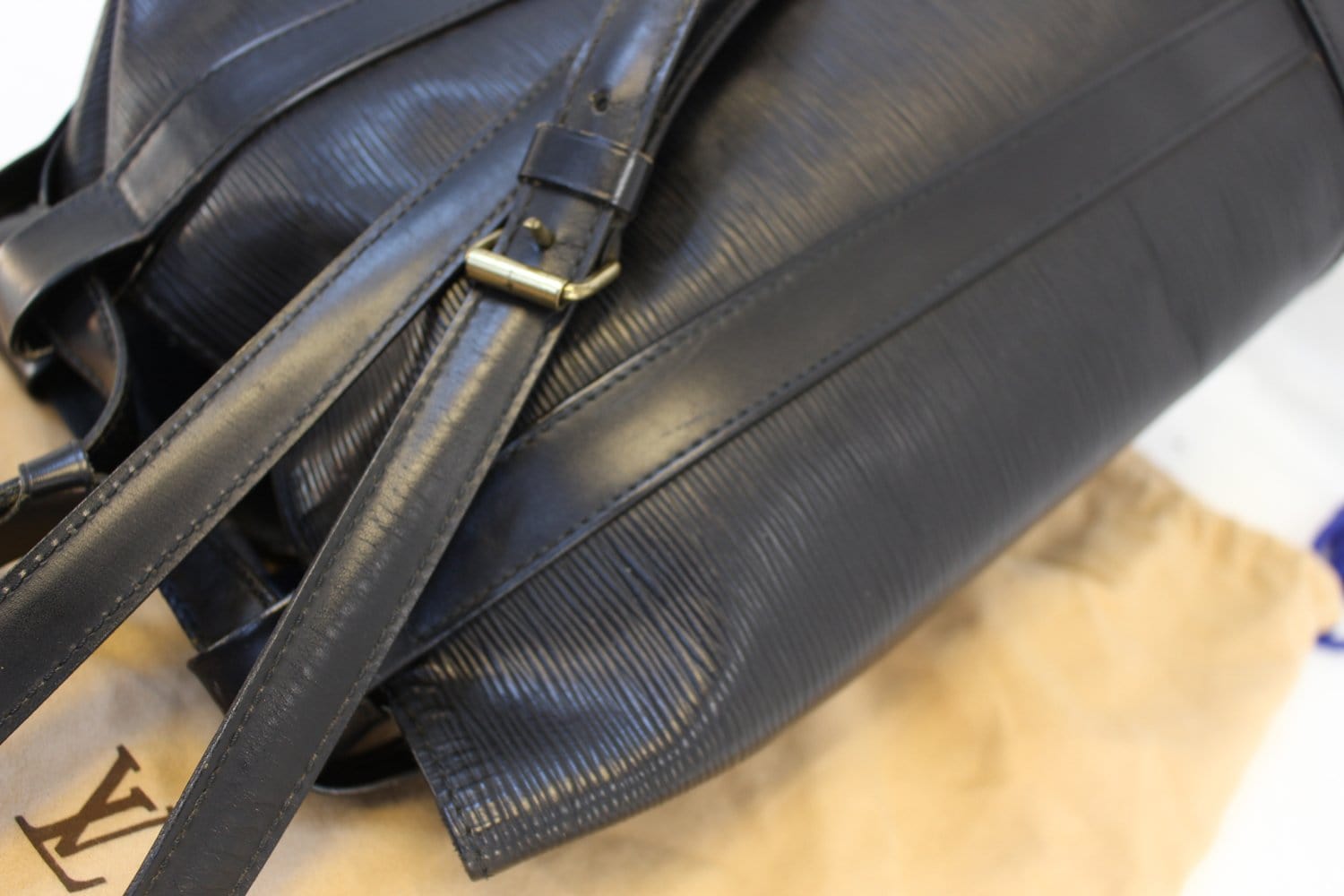 Louis Vuitton Vintage Black Epi Leather Sac a Dos Drawstring Sling Backpack