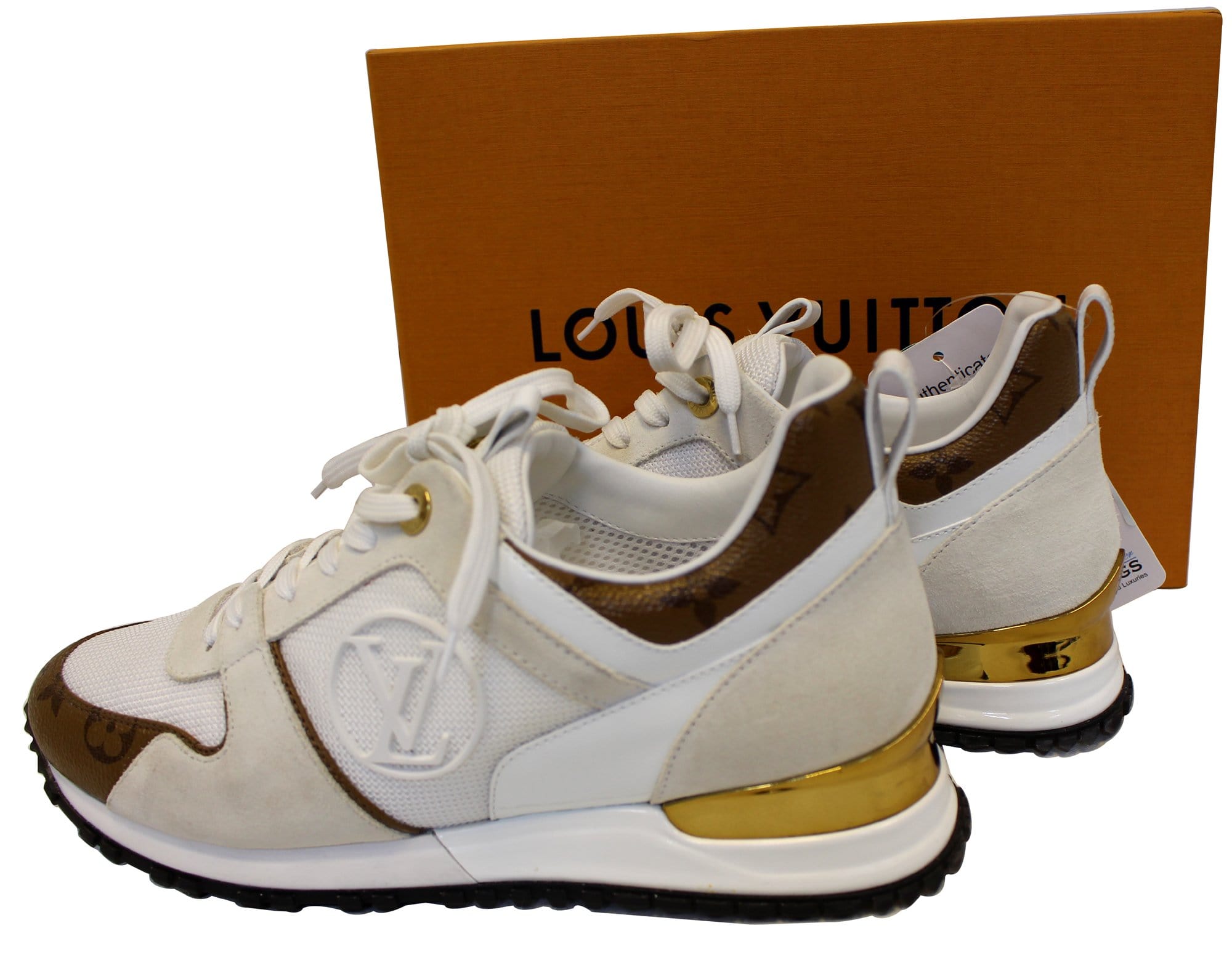 Authentic LOUIS VUITTON Women's White Run Away Sneakers Size 38 EU / 8  US