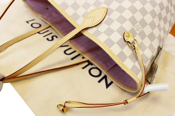 LOUIS VUITTON Damier Azur ROSE BALLERINE Neverfull MM Tote Shoulder Bag