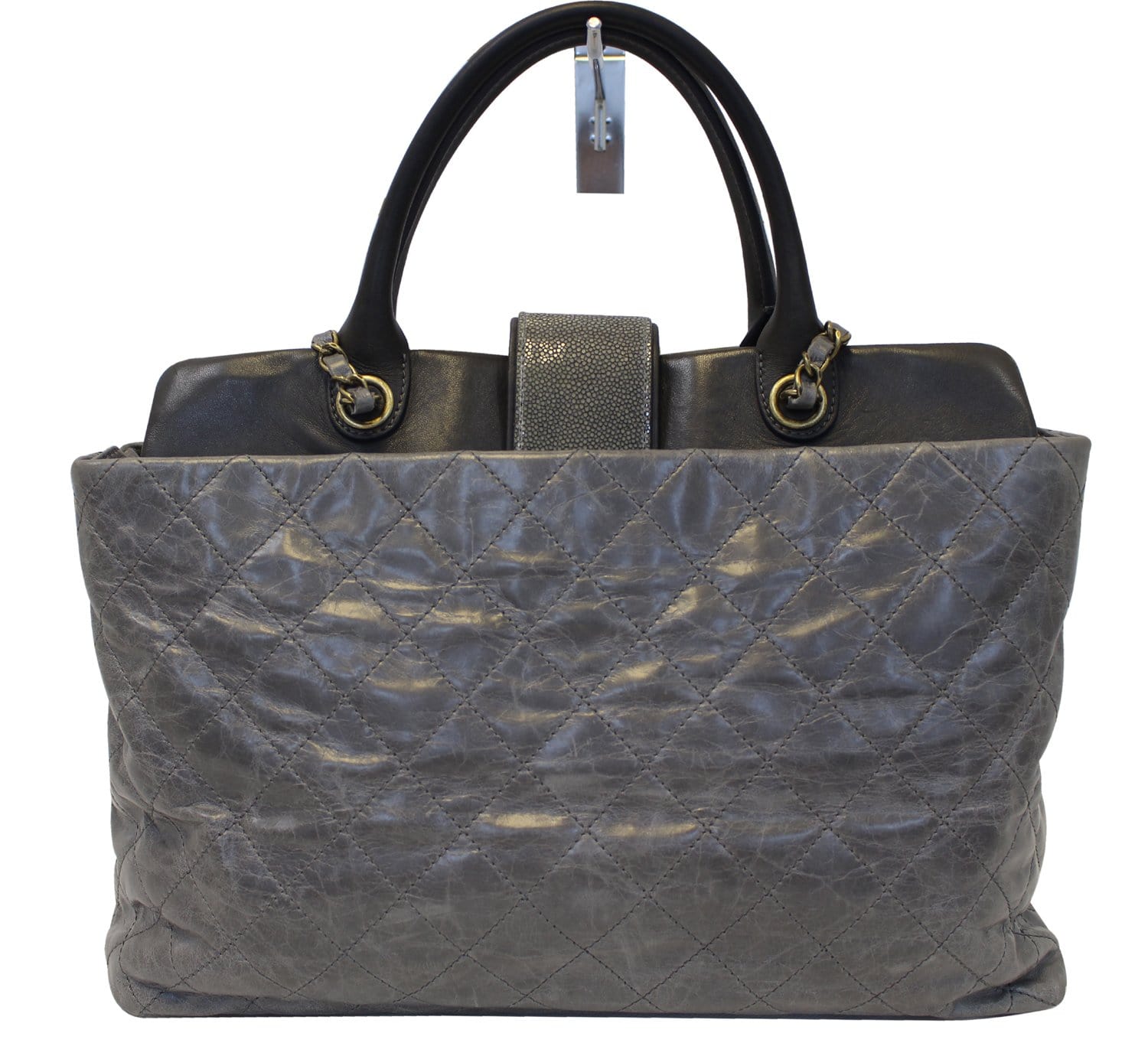 Chanel CC logo Tote Bag Grey Dark grey Leather ref.1011057 - Joli Closet